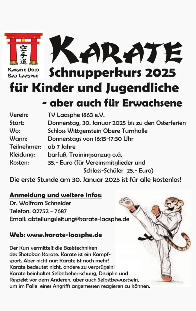 Werbung für den Schnupperkurs Karate im Januar 2025